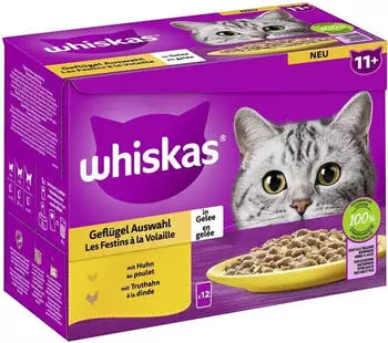 Whiskas Portionsbeutel Multipack Adult 11+ Geflügelauswahl in Gelee 12x85g