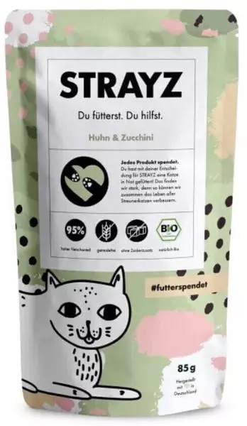 STRAYZ Adult Katze Bio Nassfutter Huhn und Zucchini 85g