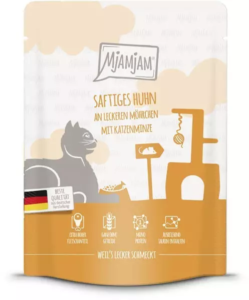 MjAMjAM Quetschie Katze Nassfutter saftiges Huhn an leckeren Möhrchen 300g
