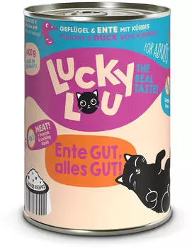 Lucky Lou Adult Gefl&uuml;gel & Ente mit K&uuml;rbis Katzen-Nassfutter 400g