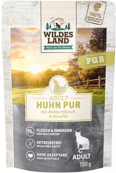Wildes Land Adult pur Huhn mit Distelöl Katzen-Nassfutter 100g