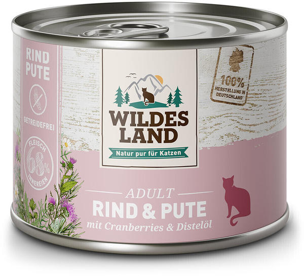 Wildes Land Adult pur Rind & Pute mit Cranberries & Distelöl Katzen-Nassfutter 200g