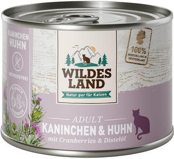 Wildes Land Adult pur Kaninchen & Huhn mit Cranberries & Distelöl Katzen-Nassfutter 200g
