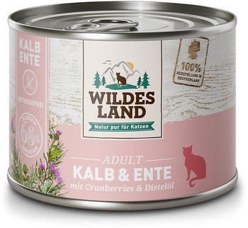 Wildes Land Adult pur Kalb & Ente mit Cranberries & Distelöl Katzen-Nassfutter 200g