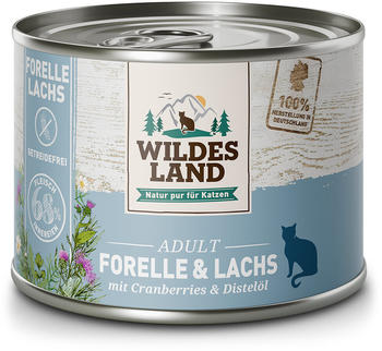 Wildes Land Adult pur Forelle & Lachs mit Cranberries & Distelöl Katzen-Nassfutter 185g