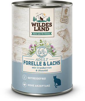 Wildes Land Adult pur Forelle & Lachs mit Cranberries & Distelöl Katzen-Nassfutter 375g