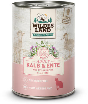 Wildes Land Adult pur Kalb & Ente mit Cranberries & Distelöl Katzen-Nassfutter 400g