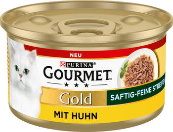 Gourmet Gold Katze Nassfutter Saftig-feine Streifen Huhn 12x85g