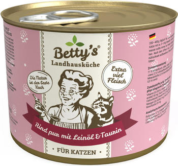 Betty's Landhausküche Katzen-Nassfutter Rind pur mit Leinöl & Taurin 200g