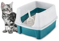 Katzenklo Mit Schaufel, Bis 7 Kg, Blau, Offen, Ohne Deckel, Katzentoilette, Hoher