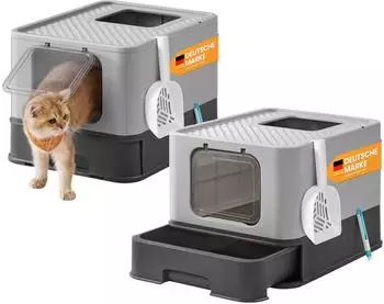Feandrea 2er Katzentoilette mit Deckel dunkelgrau