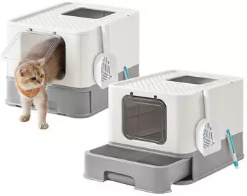 Feandrea 2er Katzentoilette mit Deckel weiß/ grau