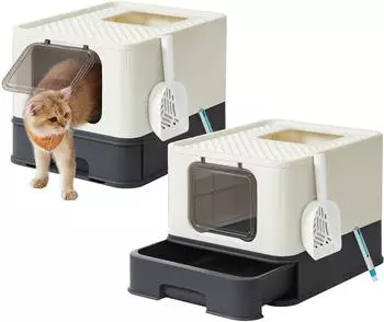 Feandrea 2er Katzentoilette mit Deckel schwarz