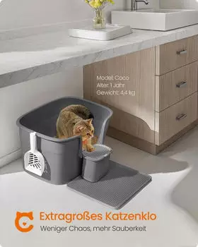 Feandrea Katzentoilette für große Katzen mit hohen Seitenwänden dunkelgrau