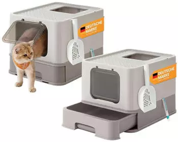 Feandrea 2er Katzentoilette mit Deckel hellgrau