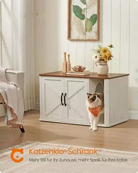Feandrea Katzenhaus Katzenklo-Schrank Vordereingang mit Doppeltür braun/ weiß