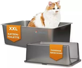 Lucky-Kitty Katzentoilette XXL Edelstahl mit Deckel 60x40x20 cm