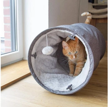 CanadianCat Katzentunnel mit Kuschelfell grau