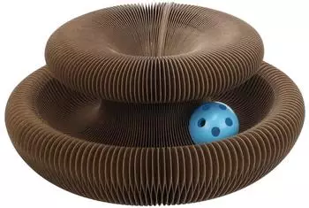 Flamingo kratzspielzeug Kava rund braun 11,5x10,5x8 cm karton recycelbar faltbar 3 Formen mit Magnet gl&ouml;ckchenball kratzbrett