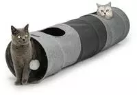 lionto Spieltunnel f&uuml;r Katzen, hochwertiger Faux-Linen Katzentunnel mit...
