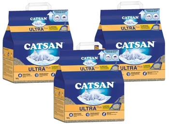 CATSAN Katzenstreu Ultra Plus Klumpstreu 3 x 10l (Vorrats-Set) für schnelle & feste Klumpenbildung gegen Gerüche