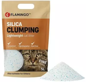 Flamingo Katzenstreu Silikat Katzenstreu Silikatstreu 5L für 6 Wochen feinkörnige Streu mit Klumpenbildung geruchslos staubfrei und sanft zu Pfoten