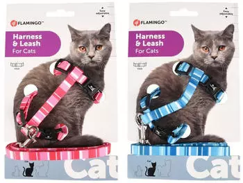 Flamingo Geschirr mit Leine f&uuml;r Katzen Alfry Verstellbar (20-35 cm 25-45 cm) Leinenl&auml;nge: 100 cm