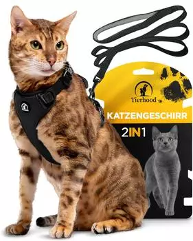 Tierhood Katzengeschirr mit Leine Schwarz Größe S