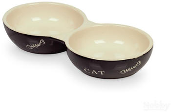 Nobby Katzen Keramik Doppelnapf CAT schwarz beige