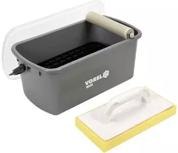 VOREL Fliesen-Waschset 3-teilig, 10L Eimer mit Rolle, Waschbrett, Fugbrett (00250)