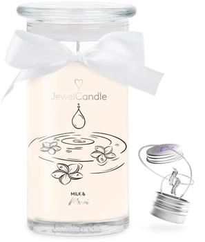 JuwelKerze Milk & Monoi Halskette Silber große Schmuckkerze 80 Std Duftkerze mit blumigem Duft mit Schmuck Geschenke für Frauen, Geburtstag