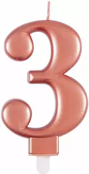 Unique Metallische Geburtstagskerze Zahl 3 Roségold (19623)