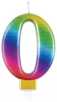Unique Geburtstagskerze Zahl 0 Metallic Regenbogen 3D (19630)