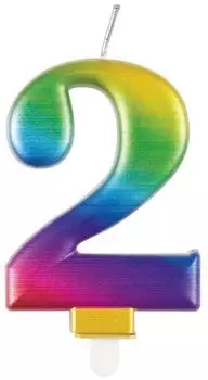 Unique Kerze Zahl 2 Metallic Regenbogen, 3D Kuchenaufsatz (19632)