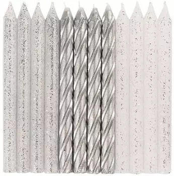Unique Geburtstagskerzen Silber Glitzerspirale 24er-Pack (19975)