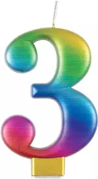 Unique Geburtstagskerze Zahl 3 Metallic Regenbogen 3D Kuchentopper (19633)