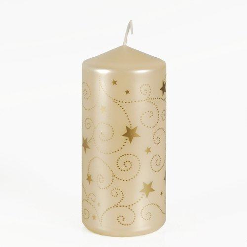 Papstar Weihnachts-Stumpenkerze lackiert Little Stars creme (81302)