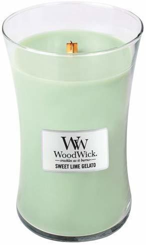 WoodWick Süßes limetteneis große Duftkerze Classic mit Holzdeckel 609,5g Glas grün 10,3x10,3x17,7cm (93045)
