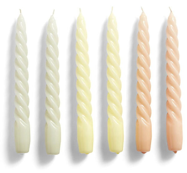 HAY Set of 6 Twisted Candles Grey/Peach/Yellow