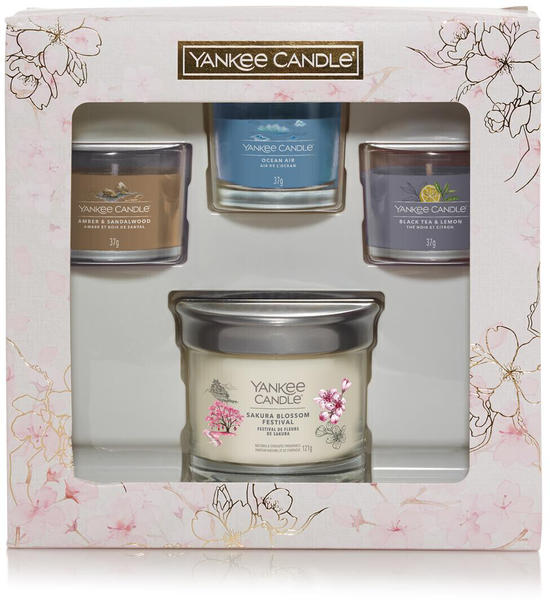 Yankee Candle Geschenkset mit 3 Glasvoivkerzen & kleiner Tumbler-Kerze - Sakura Blossom Festival
