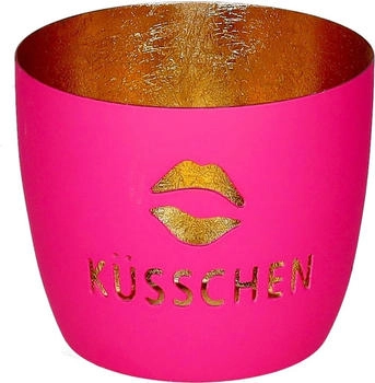 Gift Company Madras Windlicht M Küsschen hot pink/gold 8,5cm
