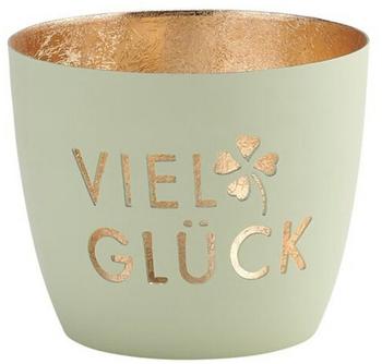 Gift Company Madras Windlicht M Viel Glück pastellgrün/gold 8,5cm