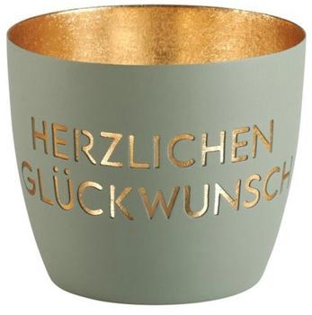 Gift Company Madras Windlicht M Herzlichen Glückwunsch flannel/gold 8,5cm