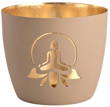 Gift Company Madras Windlicht M Lotus Yoga Silhouette sandstone/gold 8,5cm