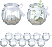 Relaxdays - Windlicht, 12er Set, Aus Glas, Teelichtgl&auml;ser Mit Schleife, Innen &