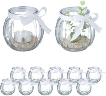 Relaxdays Windlicht 12er Set aus Glas mit Schleife f&uuml;r innen & au&szlig;en (10045846)