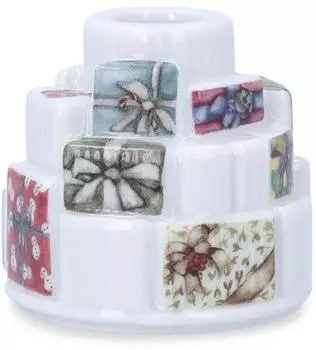 Kähler Hammershøi Kerzenständer mit Geschenkemotiv, Ø 7,5 cm, weiß /mehrfarben