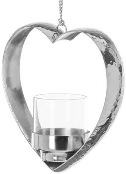 Fink Living DOREA Teelichthalter mit Glas zum Aufhängen silberfarben / 15x15x6 cm
