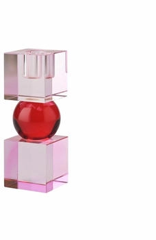 Gift Company Sari Kristallglas Kerzenhalter Kugel 2 Cubes hellrosa/rot gs
