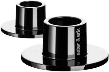 Ester & Erik Kerzenhalter 2er Set black shiny / 2 Stück à Ø 4 cm - Höhe 2 cm